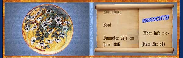 Nr.: 51, Reeds verkocht : sieraardewerk van Rozenburg	, Omschrijving: Plateel Bord, Diameter 27,7 cm , Periode: Jaar 1895, Schilder : Onbekend, 