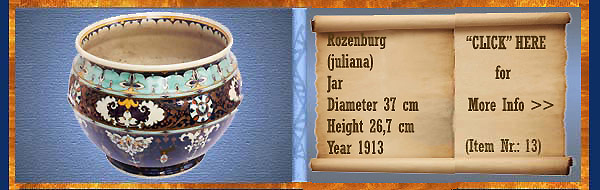 Nr.: 13, On offer decorative pottery of Rozenburg	, Description: (juliana) Plateel Pot, Diameter 37 cm Height 26,7 cm, Period: Year 1913, Decorator : Unknown, 